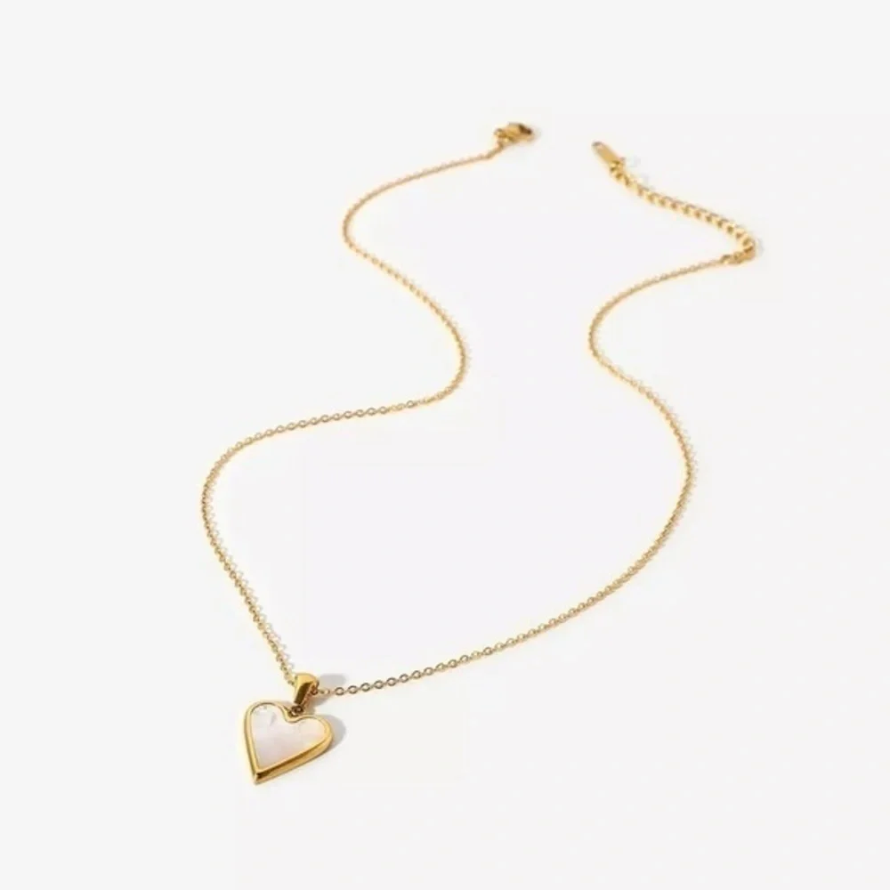 Stainless Steel Mother of Pearl Heart Pendant Necklace